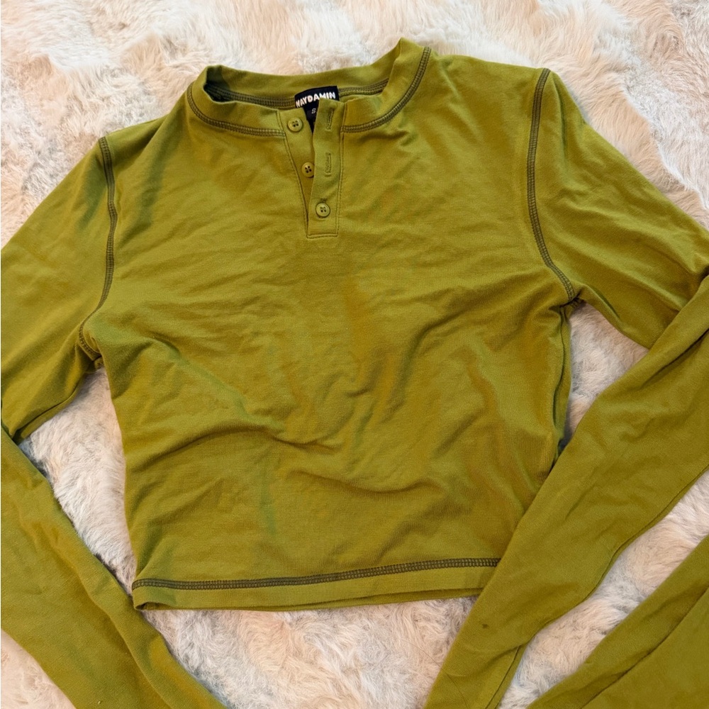 Olive Green Long Sleeve Crop Top